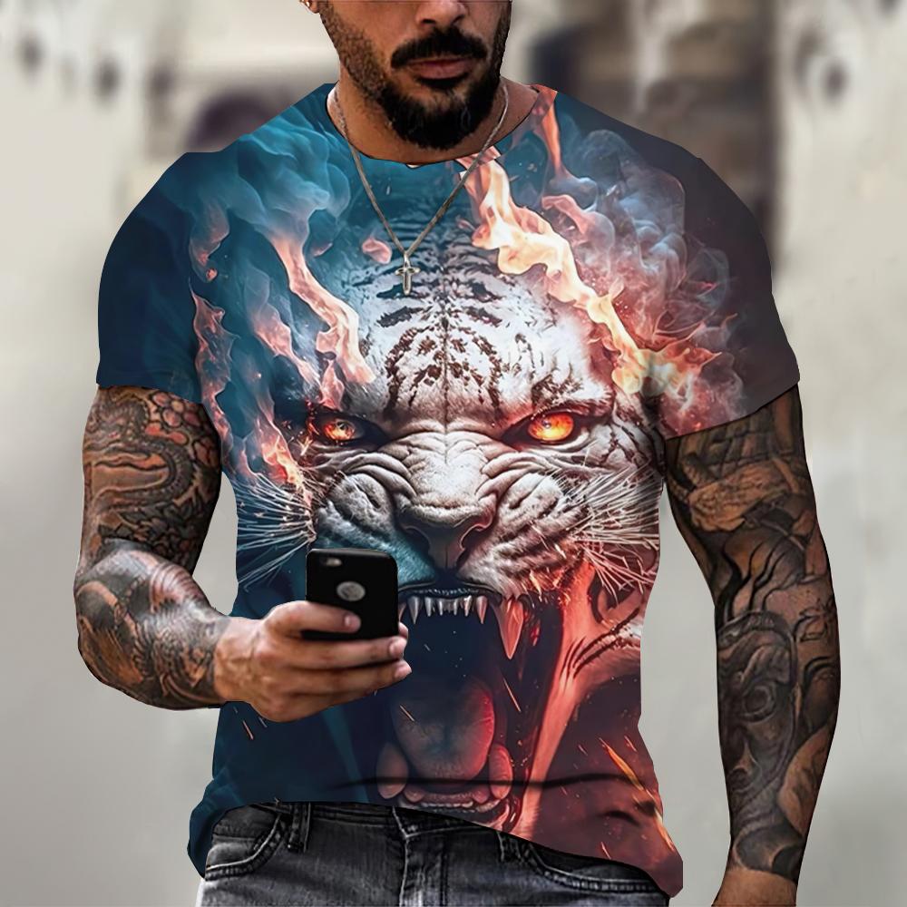 WowClassic Tijger Vechten Dier Beest Fierce T-shirt 3d Print T-shirt Zomer mannen Oversized Korte Mouw Tops Tees mannen designer Kleding 6XL