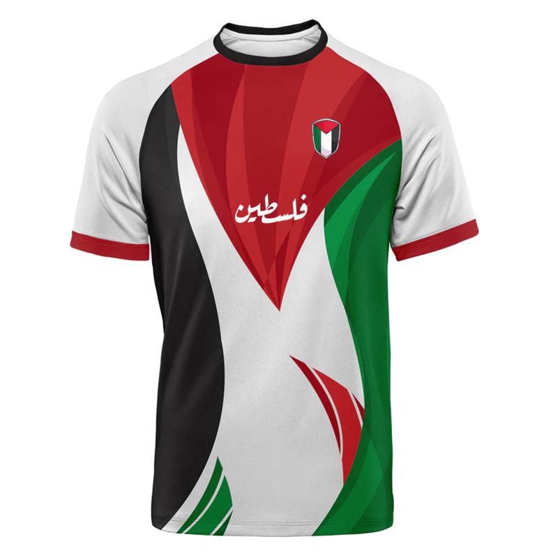 Xuhaijian02 Mode Palestina Vlag Voetbal T-shirts Zomer Casual 3D Geprint Heren Sportshirt Losse O-hals Ademende T-shirts Tops 3XL