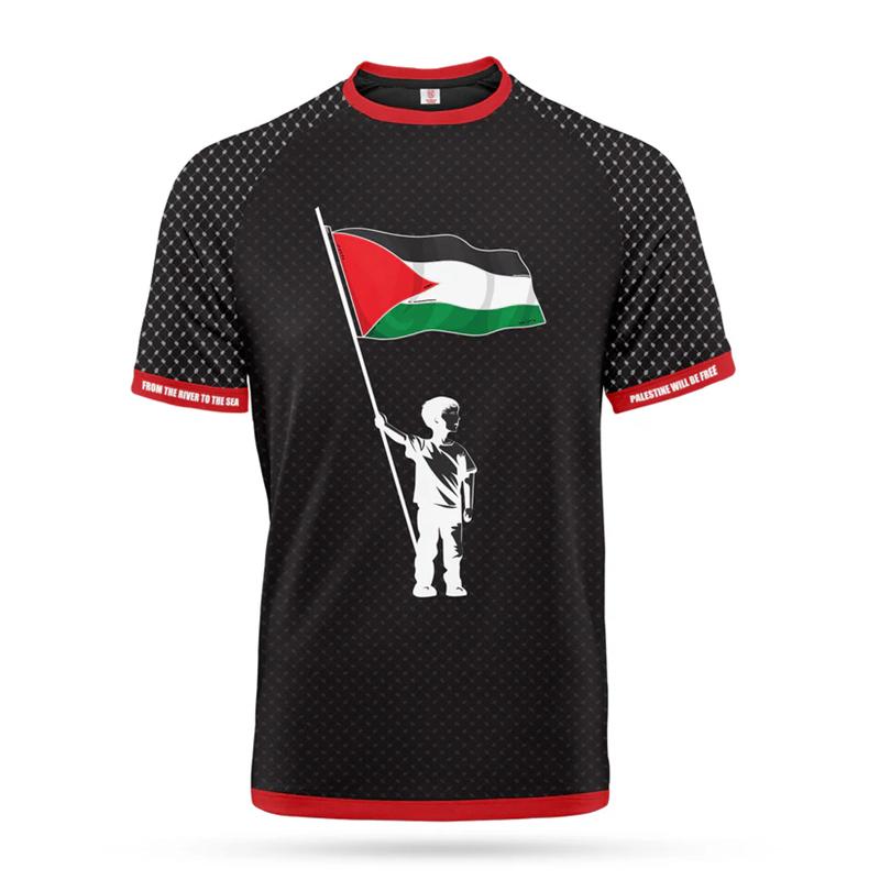 Xuhaijian02 Mode Palestina Vlag Voetbal T-shirts Zomer Casual 3D Geprint Heren Sportshirt Losse O-hals Ademende T-shirts Tops M