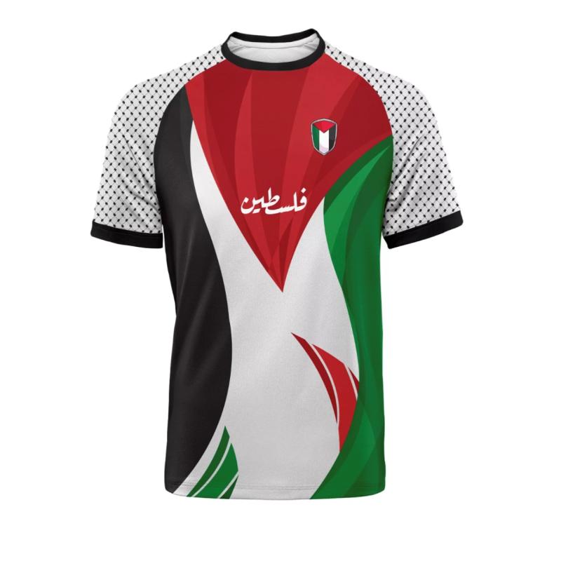 Xuhaijian02 Mode Palestina Vlag Voetbal T-shirts Zomer Casual 3D Geprint Heren Sportshirt Losse O-hals Ademende T-shirts Tops L