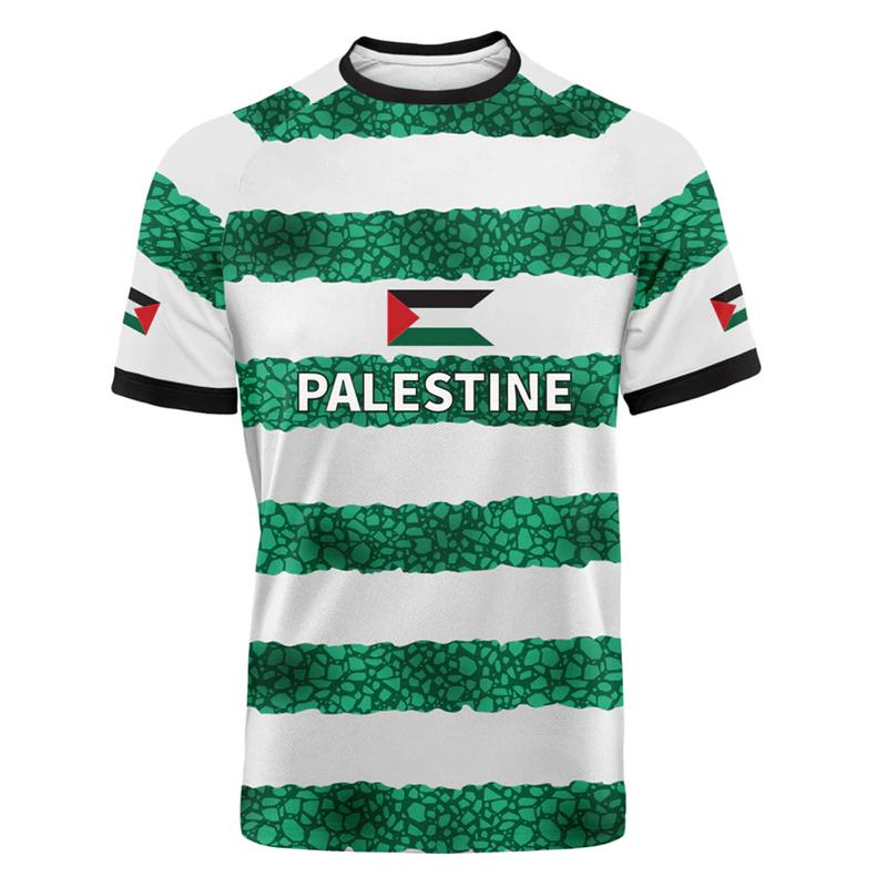 Xuhaijian02 Mode Palestina Vlag Voetbal T-shirts Zomer Casual 3D Geprint Heren Sportshirt Losse O-hals Ademende T-shirts Tops XL