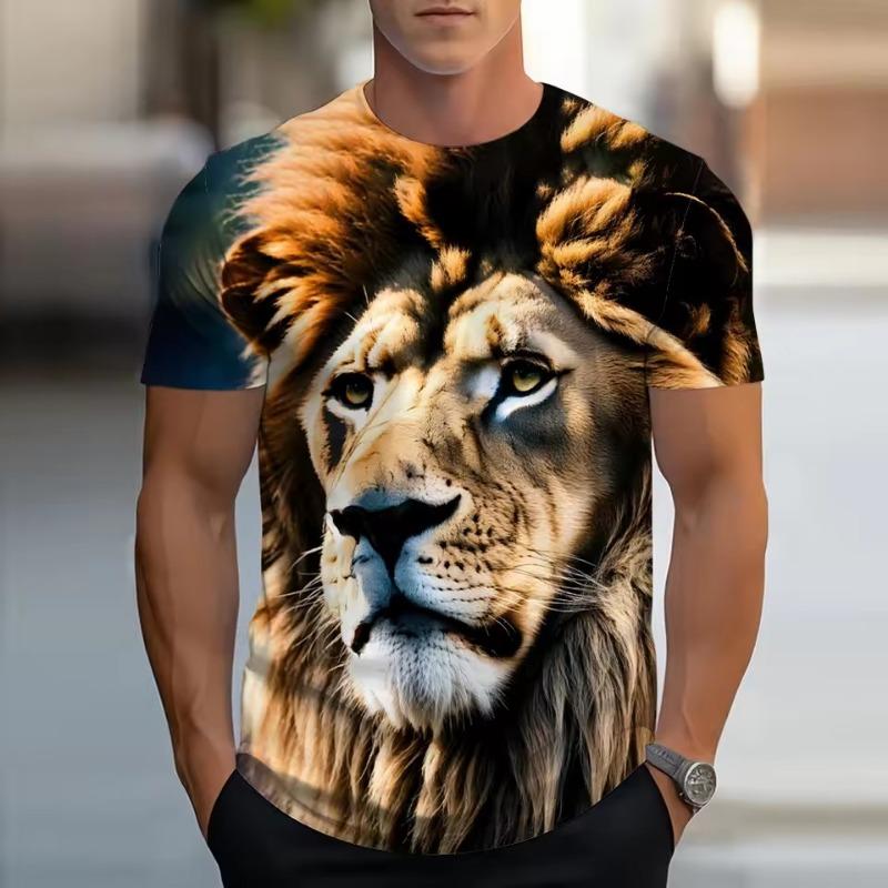 Forever Men Golden Lion King 3D-geprint heren T-shirt Zomer Casual T-shirt Dierenpatroon Top Harajuku Korte mouw Oversized Streetwear 6XL