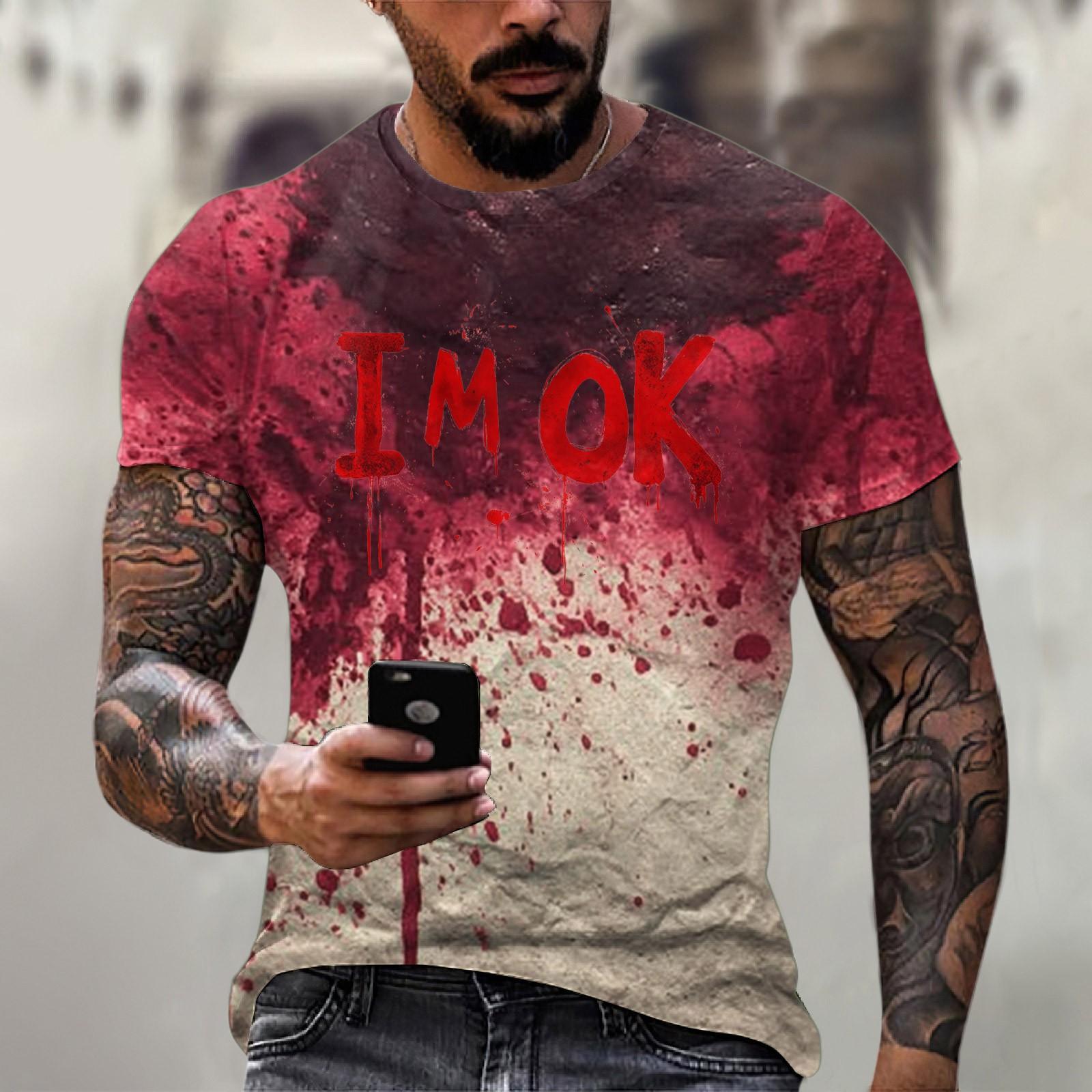 Master key Halloween printed men's round-neck cotton-like short-sleeved top T-shirt XXL