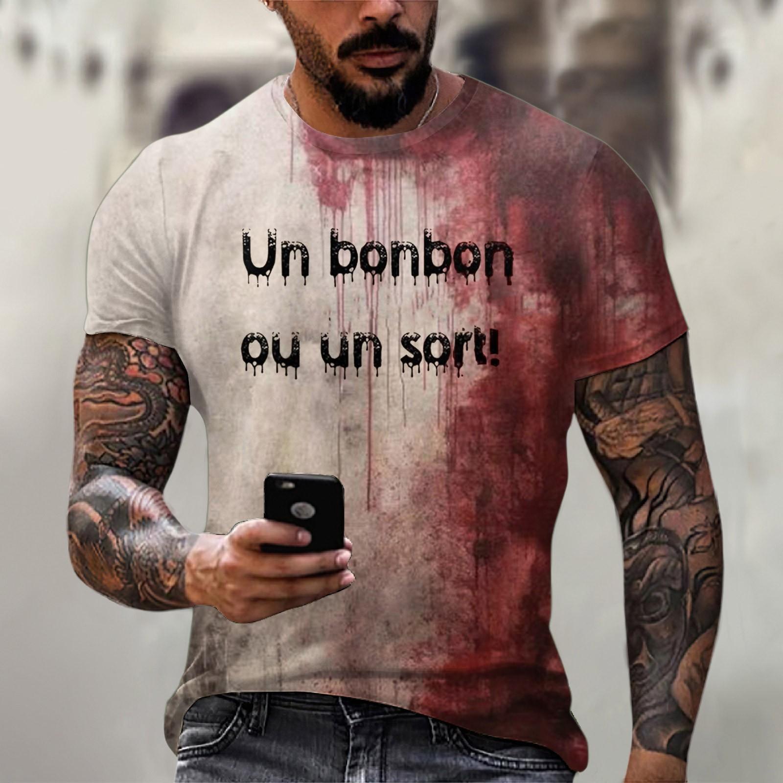 Master key Halloween printed men's round-neck cotton-like short-sleeved top T-shirt XXL wijn