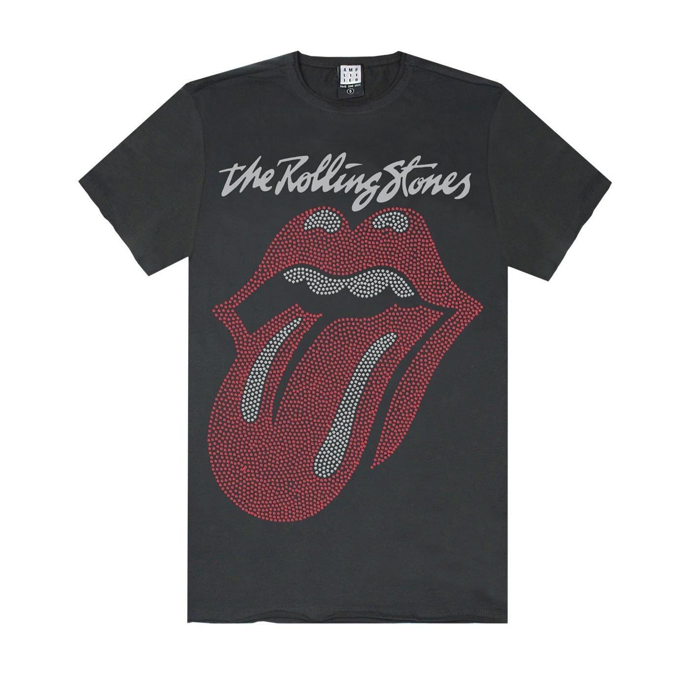 Amplified Versterkte herentong Het Rolling Stones Diamante-logo T-shirt L houtskool