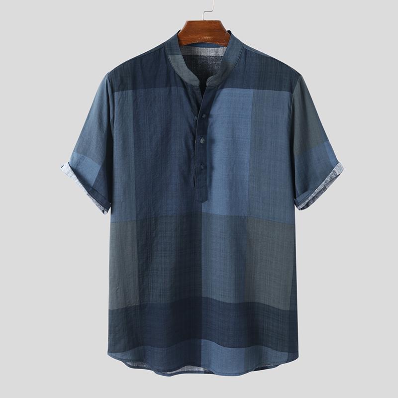 INCERUN Zomer Herenmode Katoenen Geruite Shirts Dragen Korte Mouwen Casual Losse Tops Plus Size S Vloot