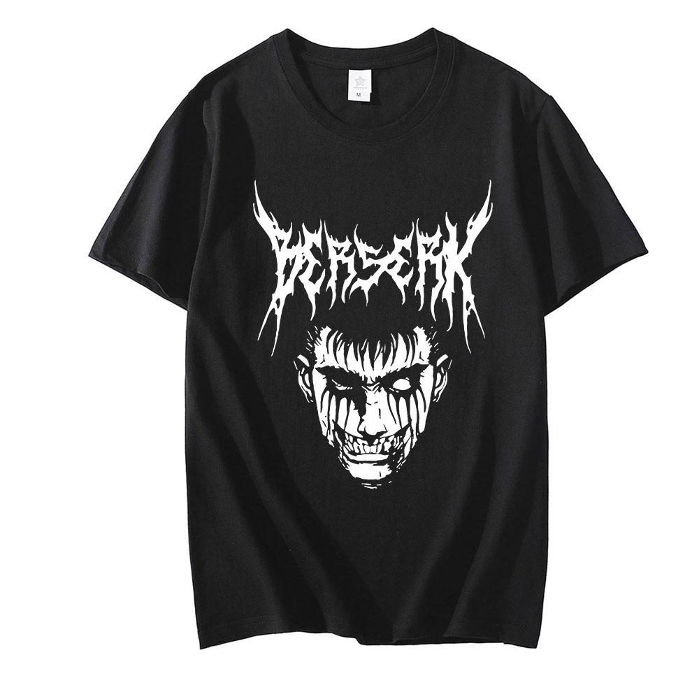 WE BELIEVE Mannen Dark Berserk Manga met korte mouwen, ademend, oversized patroon, katoen, casual cartoon T-shirt, mannelijk 4XL zwart