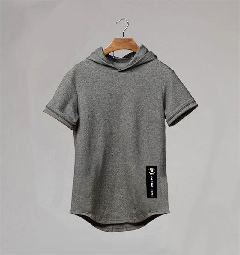 Muscleguys Merk Mannen Kleding Ontwerp Korte Mouw Slim Fit T-shirt Mannen Katoenen T-shirt Met Hoodies Fitness Sportscholen Capuchon t-shirt Mannelijke L grijs