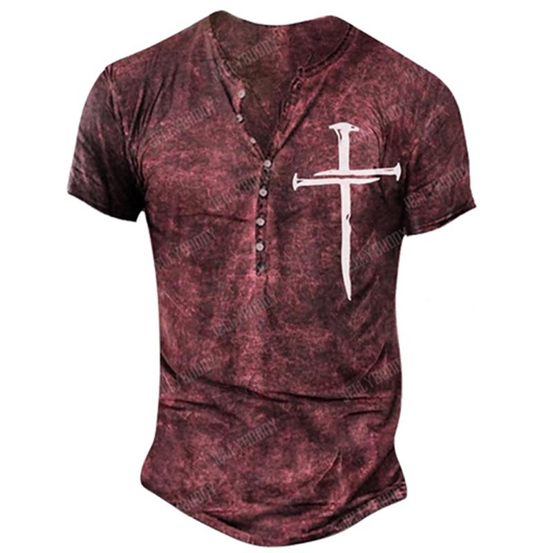 Haodingfushi 2023 Nieuwe Vintage Stijl Zomer Korte Mouw Mode T-shirt, Mannen Slim Fit V-kraag Knop T-shirt Tops. 5XL
