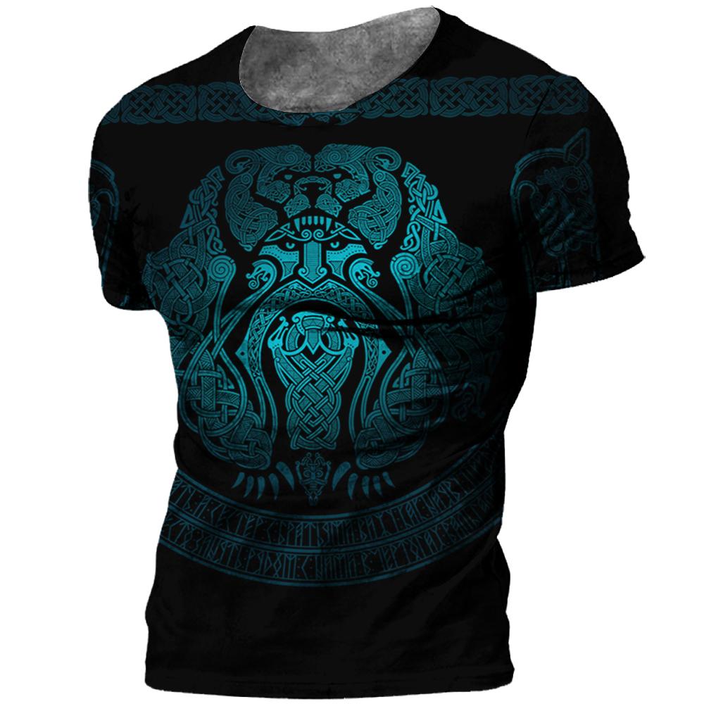 Kukebang Vintage mannen T-shirt 3d Viking Print Tops Tees Zomer Tops Casual Losse T-shirts Mannelijke Kleding O-hals hip Hop Straat Sweatshirt 2XL