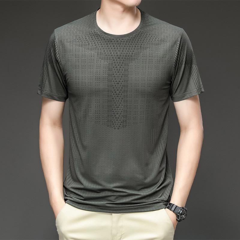 Phoca Largha for Men Nieuwe zomer losse heren T-shirt ronde hals bedrukt hoofd elastisch ademend comfortabel heren T-shirt met korte mouwen XXXL donkergrijze kleur