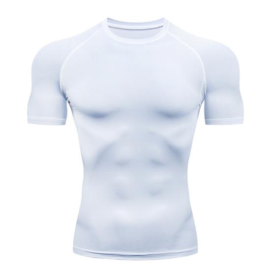 Manshanwangluo Fitnesstop O-hals Sportkleding Vochtafvoerend Zomer Running Compressie T-shirt Streetwear M wit