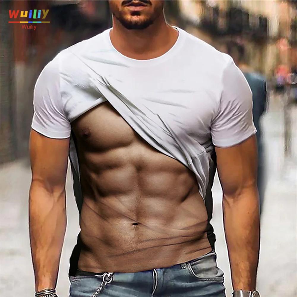 TIP723 Muscle Graphic T-shirt voor mannen 3D-print nep vlees T-shirt patroon top vrouwen/mannen jongens grappige tee hiphop interessante tops 6XL