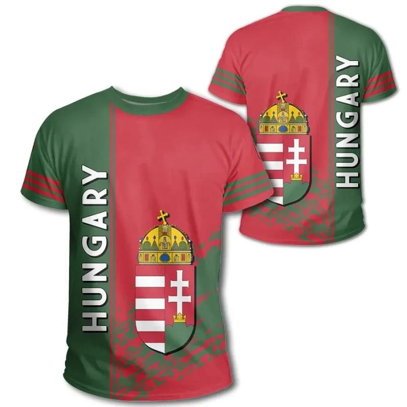 ETST 03 Hongarije Vlag Print Heren T-shirt Unisex Hoogwaardige Korte mouwen Tops Tees Ronde Hals Straat Casual Oversized Herenkleding L