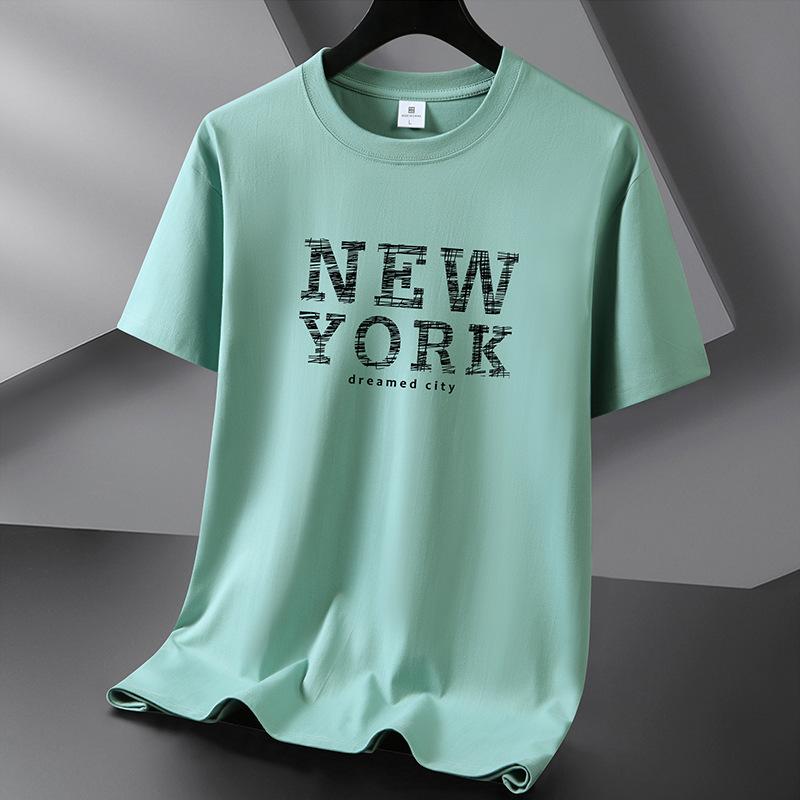 Bistrota Newyork 10 Kleuren Puur Katoen Mannen T-shirt Ronde Hals Korte Mouw Losse Mans Tee Shirt Grote Maat S-6XL XXL lichtgroene kleur
