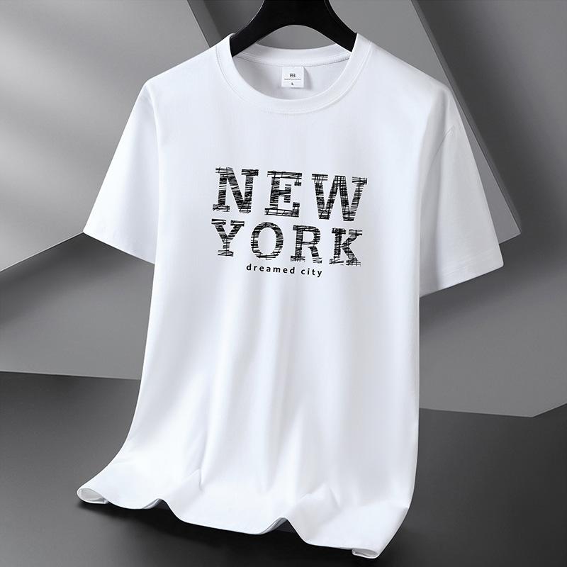 Bistrota Newyork 10 Kleuren Puur Katoen Mannen T-shirt Ronde Hals Korte Mouw Losse Mans Tee Shirt Grote Maat S-6XL 6XL wit