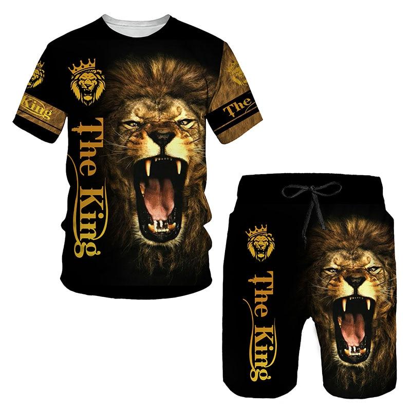 Haikou nori Lion Suit Strandkleding voor heren met korte mouwen Trendy nieuwste surf 3D T-shirt print cool pak S