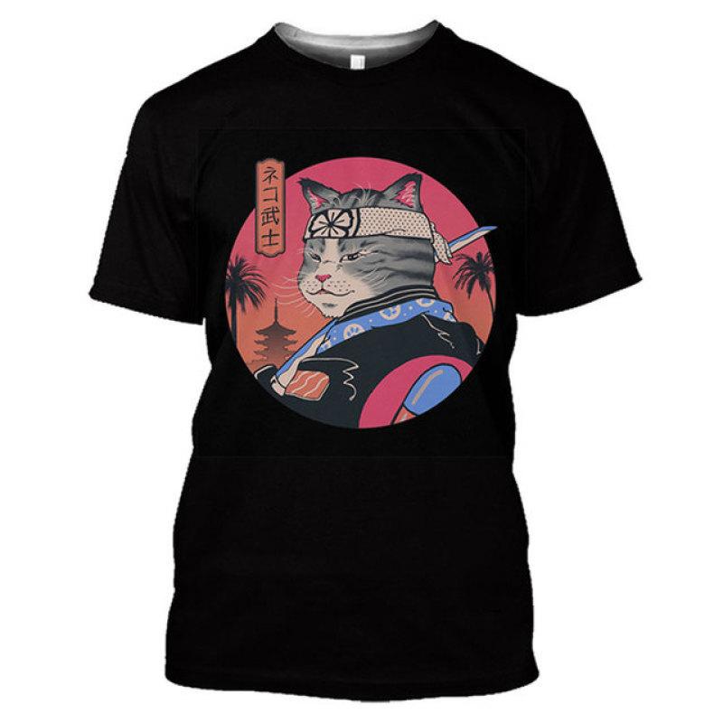 ETST 07 Zomer 3D Mannen Japanse Samurai Kat grafische t-shirts Fashion Casual Persoonlijkheid Cool Street Style Print Korte Mouw Tees Top 6XL