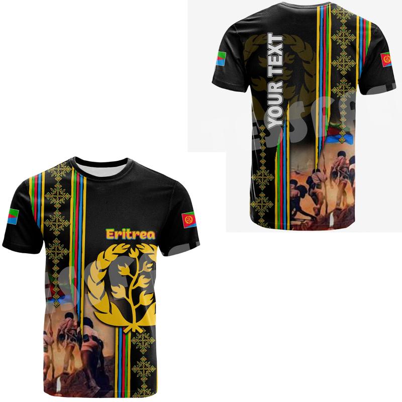 ETST 07 Eritrea Vlag Eritrese Logo 3D Print T-shirts Tops Tees Korte Mouw Casual O Hals Streetwear Abrham Eritrea T-shirt L