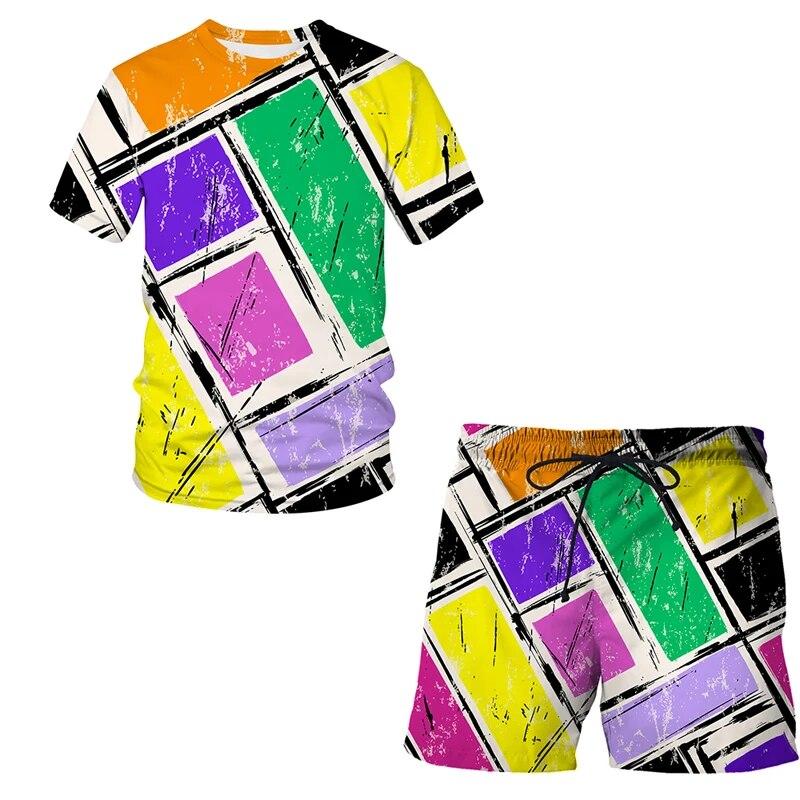 ETST 03 Modetrend Nieuwe producten 3D Abstract patroon Stijl Oversized T-shirt Zomer heren korte mouw + shorts sportpak 2021 6XL