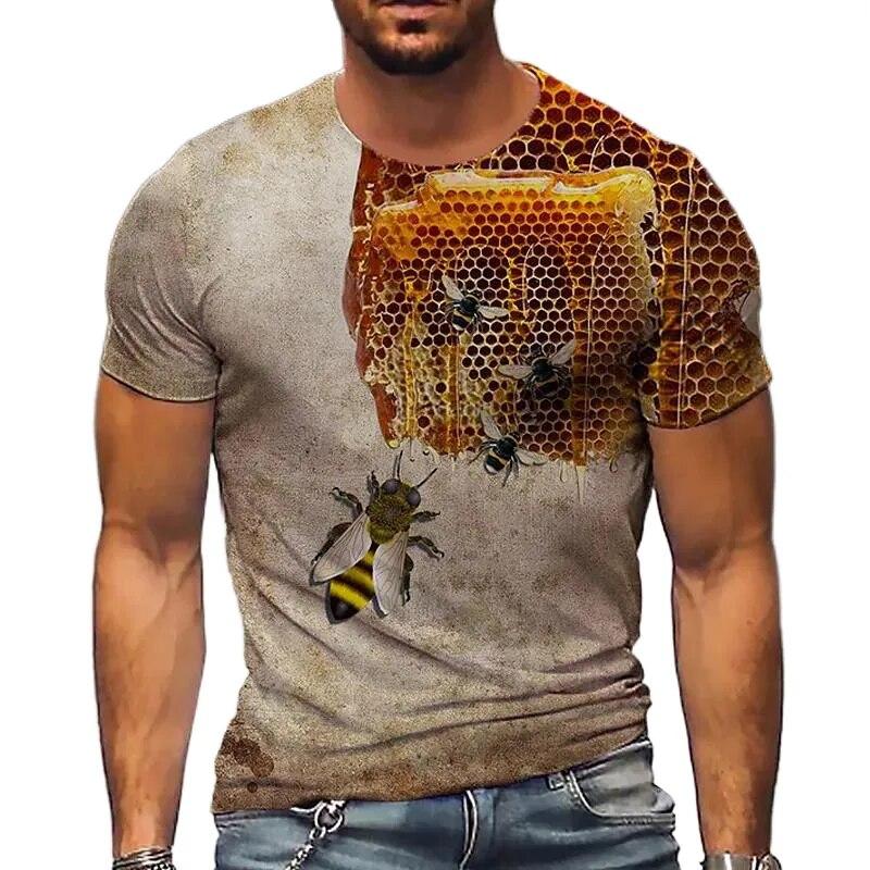 Xin nan zhuang Heren bedrukte 3D-boxfoto Handbox Heat Bee Fun Picture Extended Unisex Fashion Top Leer Ronde hals T-shirt XXXL