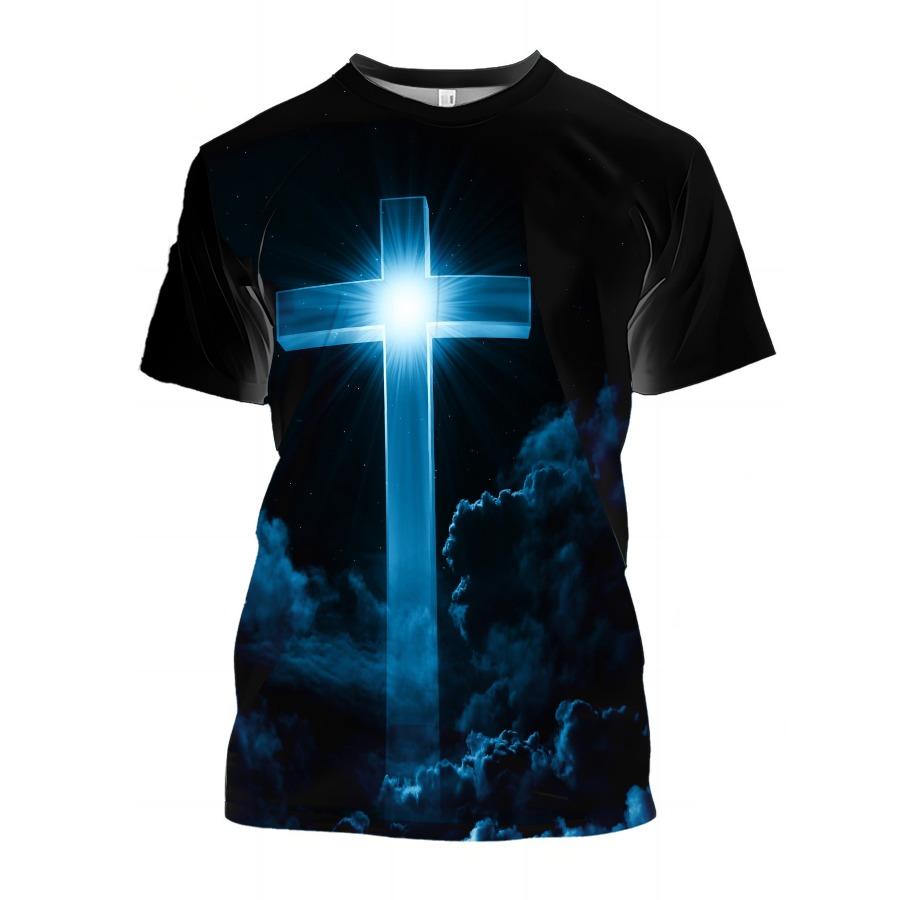 HerSight Korte Mouw Plus Size Zomer Tee Mannen Outfit Zwart Kruis 3d Print T-shirts Heren Casual Sportwear T-shirt Mannelijke XL