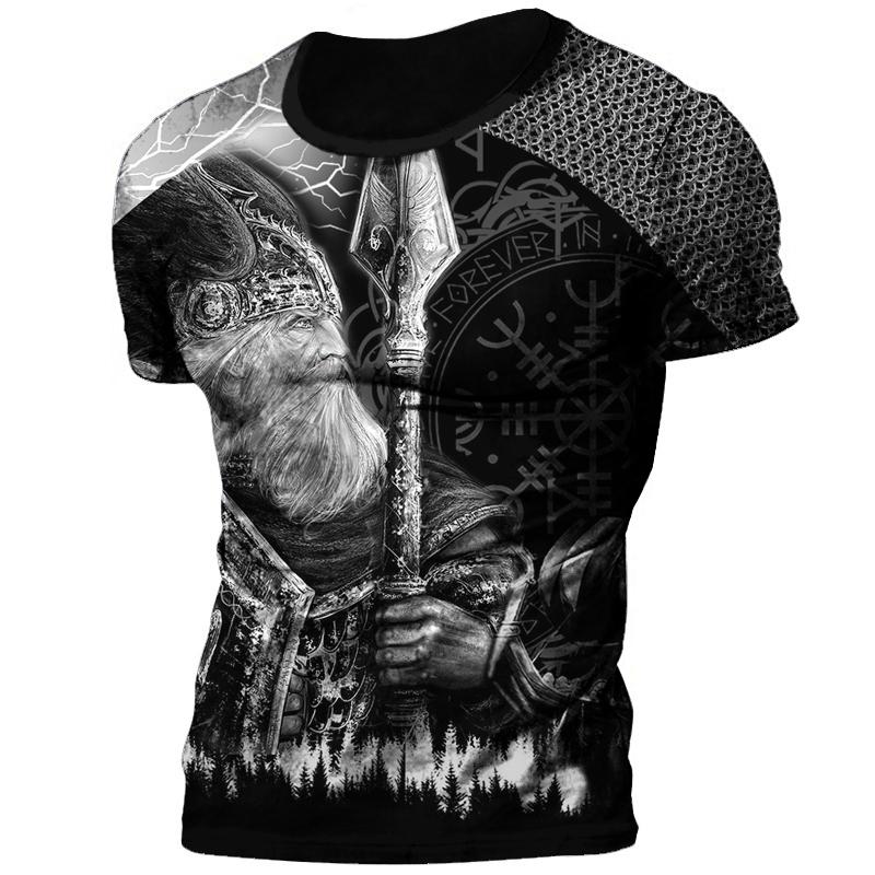 Laoxu Retro Viking Tattoo 3D Print Heren T-shirts Zomer Viking Odin Ronde Hals Losse Korte Mouw Casual Tops Tees Oversized t-shirts 2XL grijs