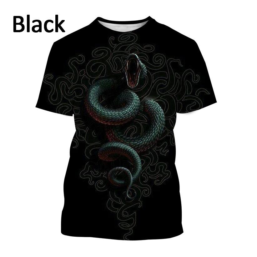 WowClassic Zomermode 3D-geprint slangvormig T-shirt voor heren Street Top Cool Casual Ronde hals Korte mouwen T-shirts L zwart