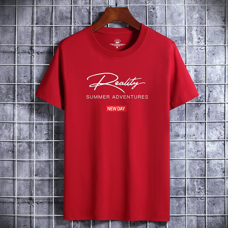 QICED Katoenen T-shirt met korte mouwen Herenmode Losse shirt met halve mouwen Bedrukt meelevend shirt XXXXL