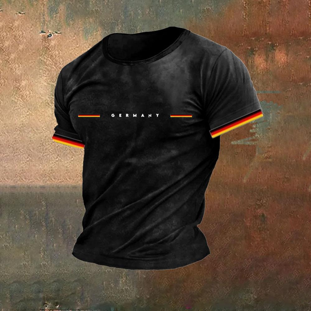 ETST 009 Duitsland Heren T-shirts Duitsland Vlag Print O-hals korte mouw Losse Top T-shirts Streetwear Zomer Heren Vintage Kleding 2XL