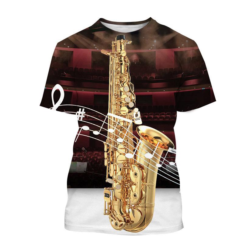No. 11 Fashion Saxofoon Serie 3D Geprint Heren Casual Korte Mouw T-shirt Sportkleding Heren T-shirts 2XL
