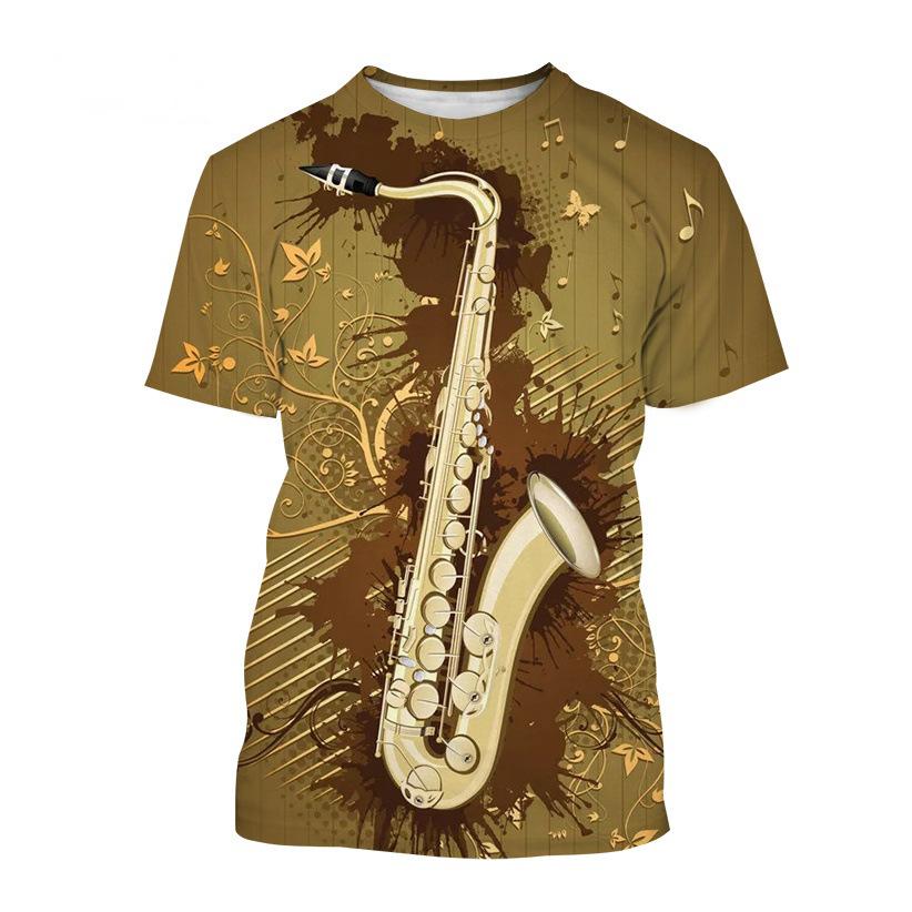 No. 11 Fashion Saxofoon Serie 3D Geprint Heren Casual Korte Mouw T-shirt Sportkleding Heren T-shirts 2XL