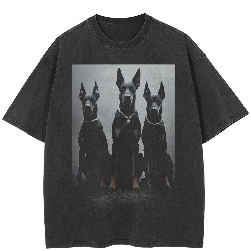 AKIN QUARTER 24 Streetwear Dobermann Grafisch Gewassen Zwart T-shirt Katoen Unisex Tops Tees Zomer Korte Mouwen T-shirt XXL zwart