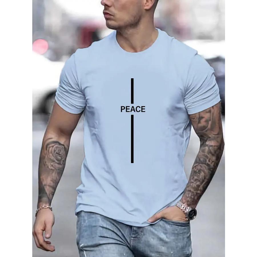 WowClassic Summer Essential Crew Neck Tee - Zacht kort mouw heren casual T-shirt met PEACE print, relaxte pasvorm, ademend klassiek XL