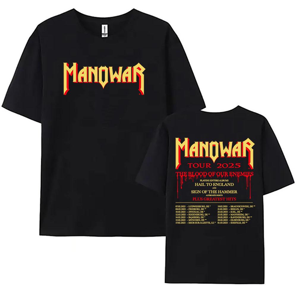 Planet clothing wholesale Manowar Hip Hop Band Print T-shirts The Blood Our Enemies Tour 2025 Tees Korte Mouw Katoenen T-shirt Grafisch Shirt L
