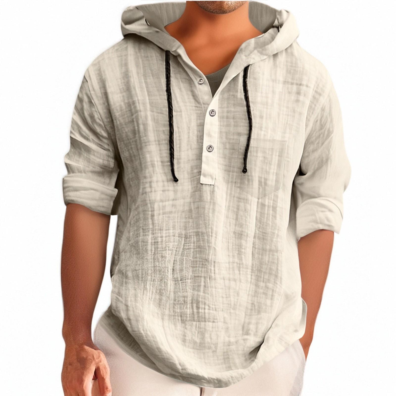 Leather world Heren hoodie met korte mouwen, zomers katoen, hennep, katoen, dun, casual, effen kleur, los XXL