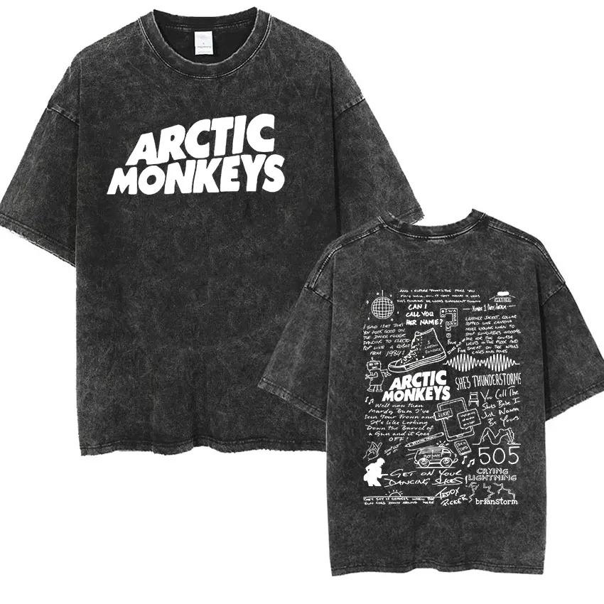Washed T Shirt top No.1 Retro Rock Arctic Monkeys Muziek Album Grafisch T-shirt Heren Vintage Gewassen Oversized Korte Mouw T-shirt M