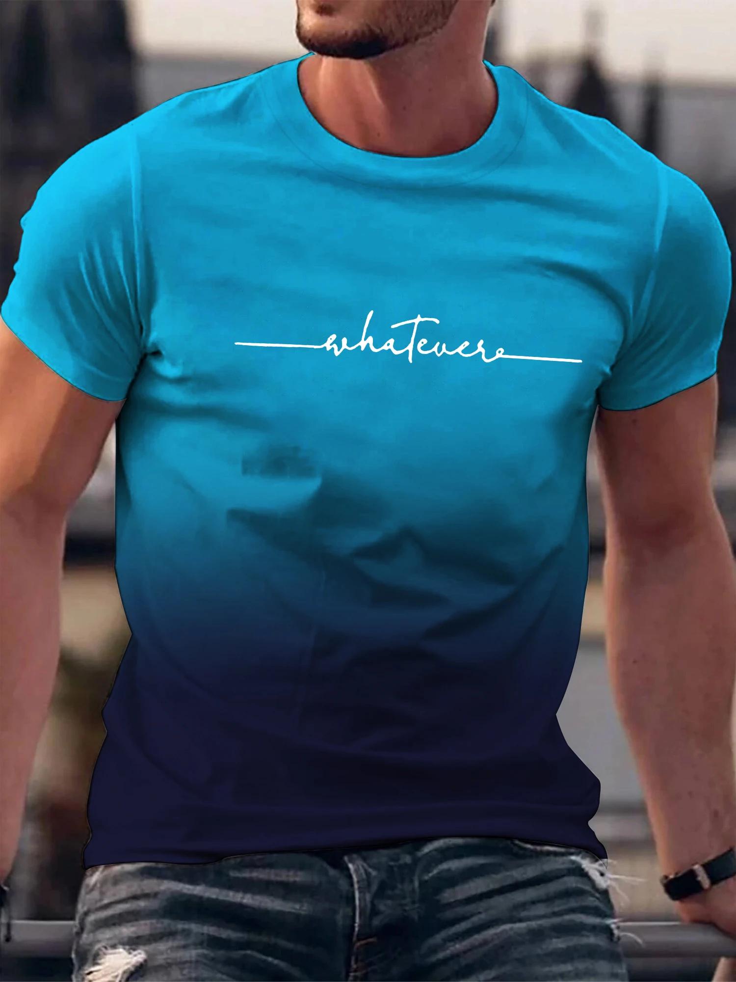 Xuhaijian02 Zomeruitje Whatever Print Gradient Crew Neck T-shirt voor heren Trendy casual top met korte mouwen Heren T-shirt ropa de hombre 160