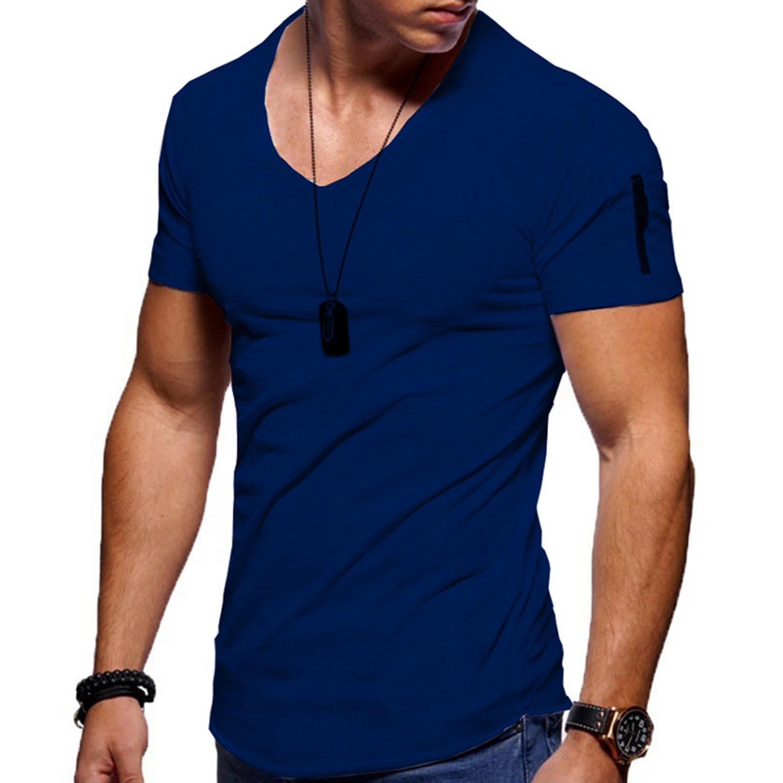 ElongPaoXiao Heren T-shirt V-hals Effen Grote Casual Rits Korte Mouw T-shirt XL