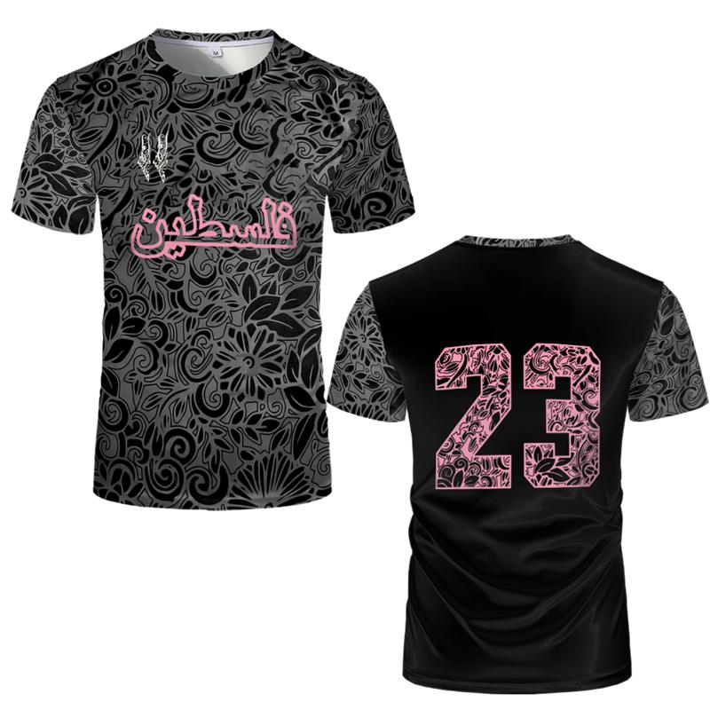 ETST41 Fashion Palestine Flag Football Jersey Summer Trend Crew Neck 3D National Emblem Printed Sports T Shirt Casual Uniex Loose Tees M