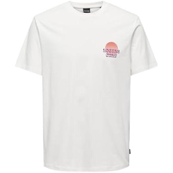 TECHSALES T-shirt Homme - ONLY & SONS - Onskye Reg Photo SS Tee - Blanc - Manches courtes - Col arrondi