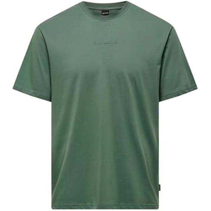 TECHSALES T-shirt - ONLY & SONS - Onslevi Life Reg Text SS Tee - Vert Forêt - Coton - Manches courtes