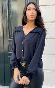 The Musthaves Ruffle Blouse Met Pofmouwen Zwart