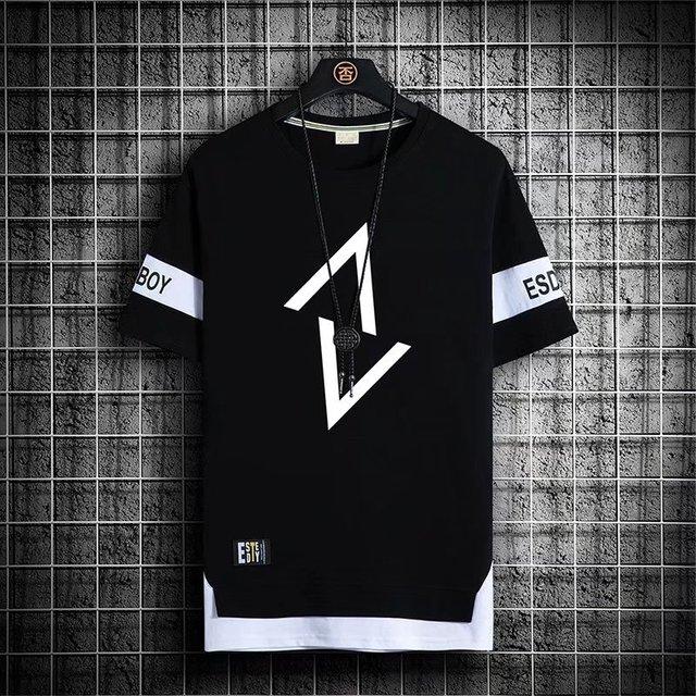 SHIZI Heren T-shirts Mode Zomer Streetwear Print T-shirt Casual Mannen Kleding Harajuku Korte Mouw Tops Tees L zwart