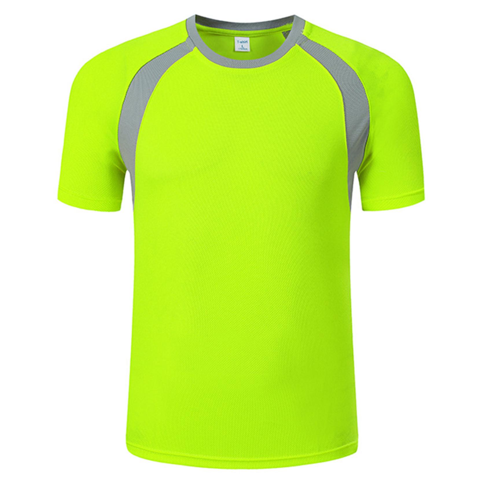 IEFiEL Zomer heren gymshirt sneldrogend hardloopshirt sport T-shirt met korte mouwen workout training tees L fluorescerende groene kleur