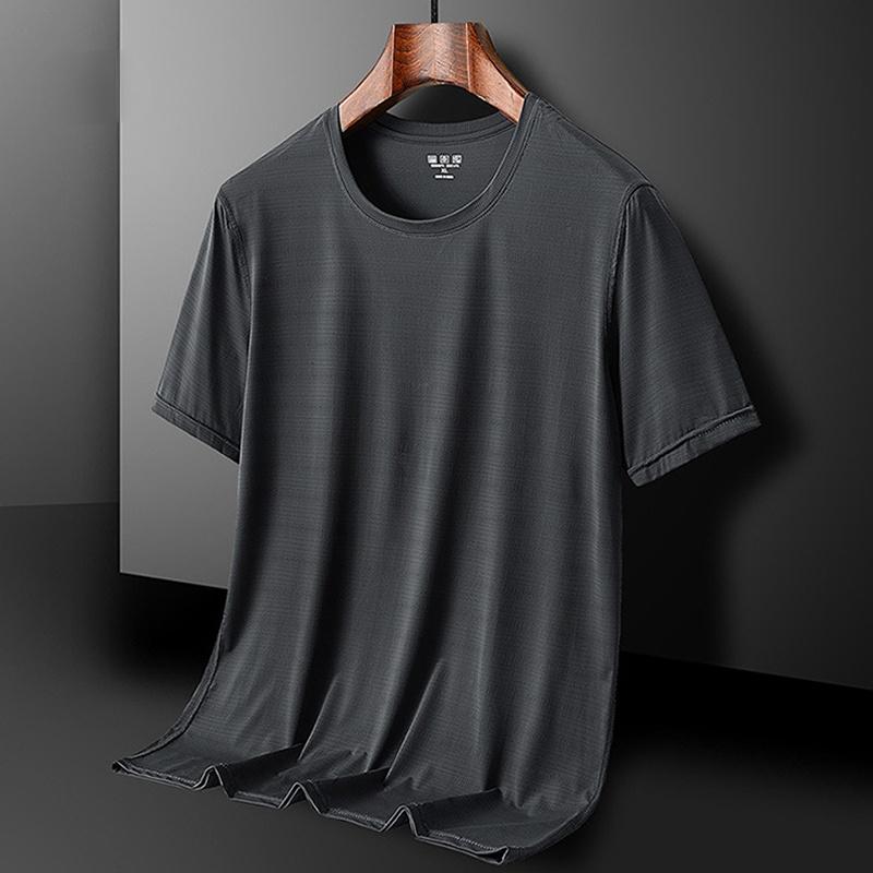 Source universe IJszijde Sneldrogend Sport-T-shirt met ronde hals Gymshirts Fitnessshirt Trainer Hardloop-T-shirt Heren Ademende sportkleding Effen kleur 7XL grijs