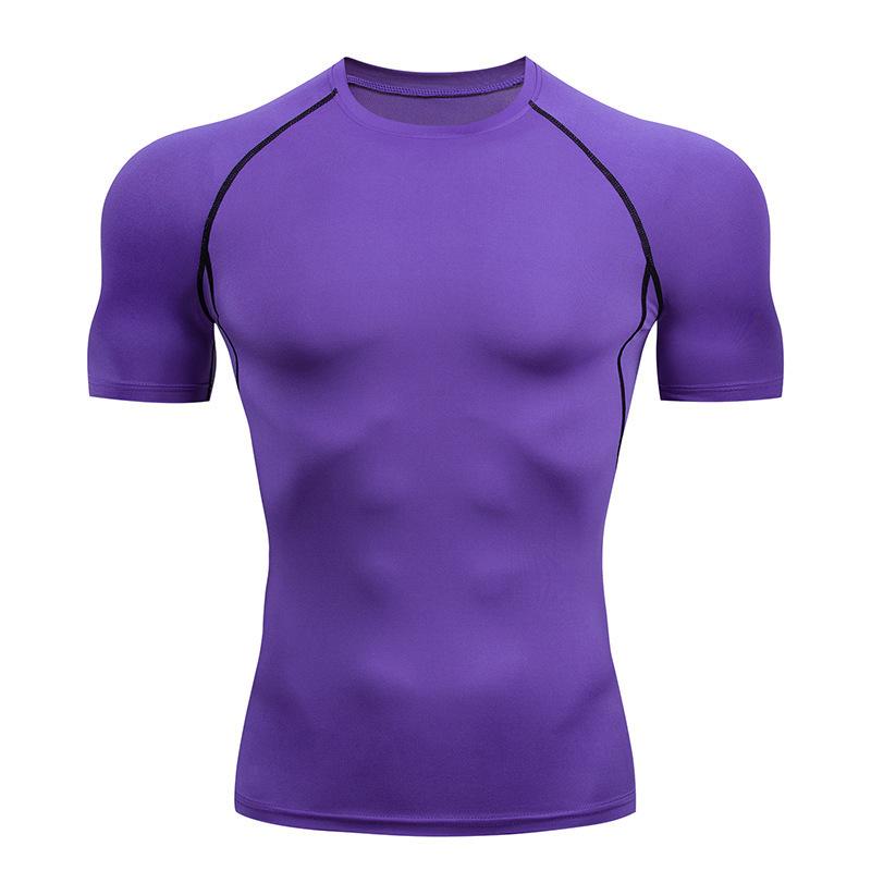 YOUNAXIN Heren T-shirts met korte mouwen Basislaag Voetbalshirt Basketbal Gym Yoga Fietsen Sport Fitness Hardlooptraining Strakke top Sneldrogend 3XL paars