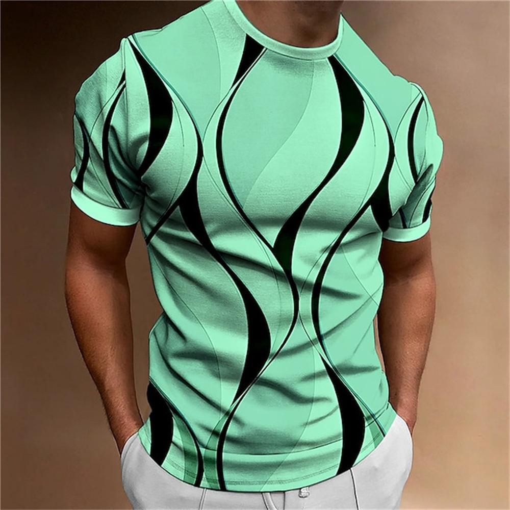 ETST 07 Heren T-shirt 3D Gestreepte Print Sweatshirt Tops Zomer O Hals Casual Korte Mouw Mannelijke Slim Fit Kleding Goedkope Kleding L