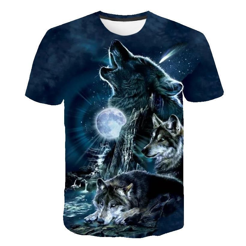 HerSight Zomer heren T-shirt 3D Wolf Print Dierenpatroon Tees Losse Ronde Hals Korte Mouw Tops Heren XL