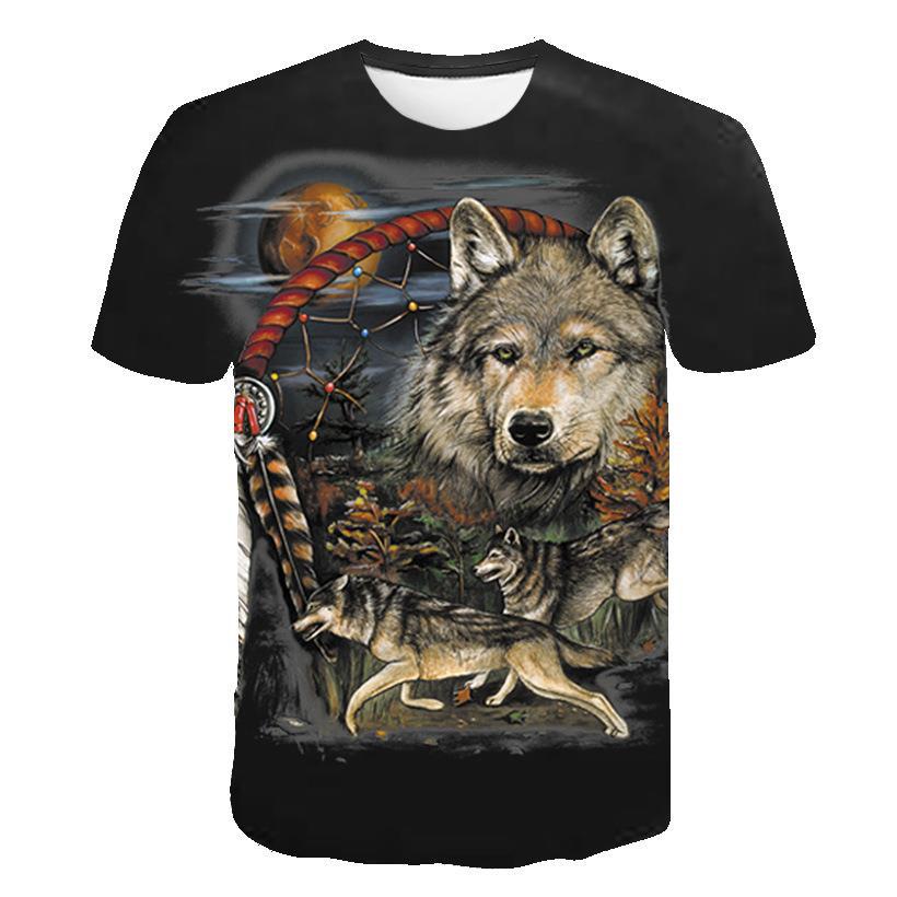 HerSight Zomer heren T-shirt 3D Wolf Print Dierenpatroon Tees Losse Ronde Hals Korte Mouw Tops Heren XL